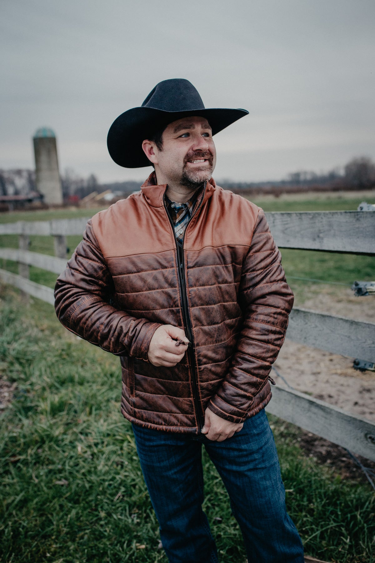 'Clyde' Men's Tobacco Puff Leather Jacket by STS Ranchwear (L, XL Only)