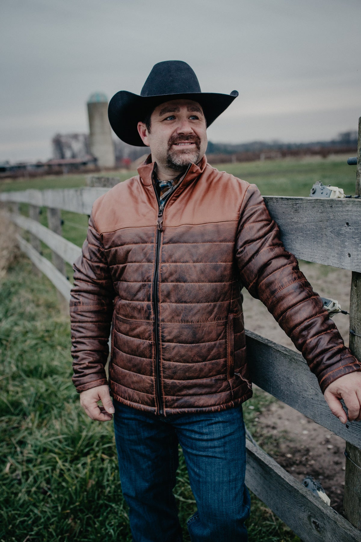 'Clyde' Men's Tobacco Puff Leather Jacket by STS Ranchwear (L, XL Only)