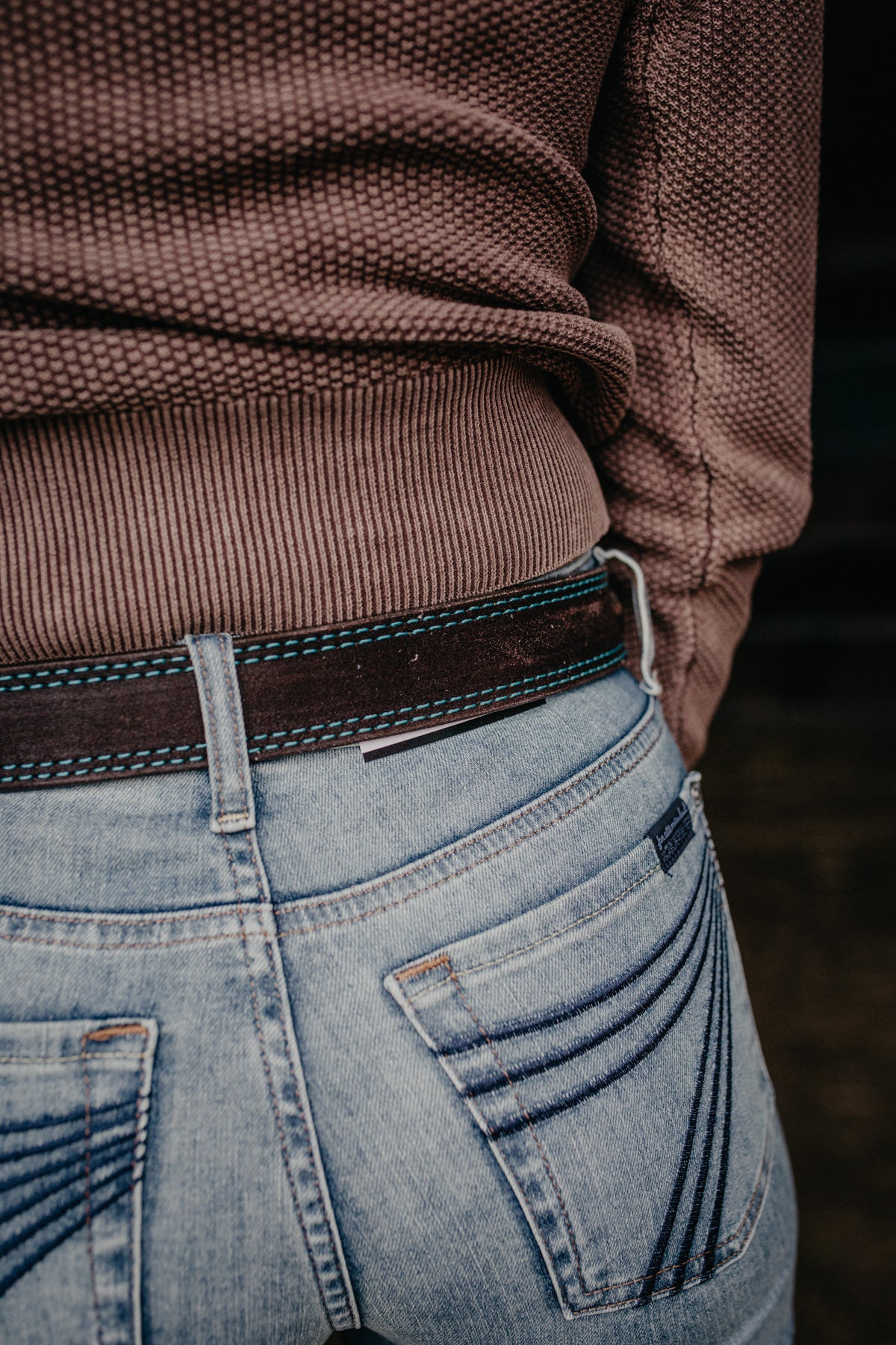 Brown Vintage Tooled Turquoise Leather Belt (Sizes 30-42)