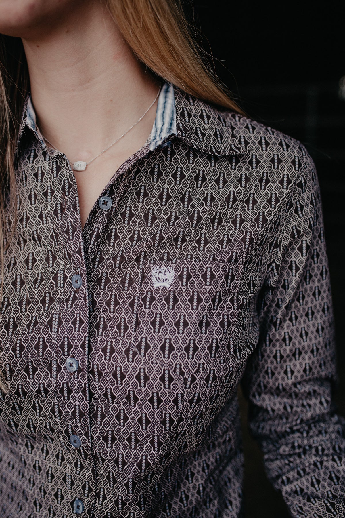 'Brooklyn' Brown & Powder Blue Women's CINCH Shirt (1 XS & 1 XXL)