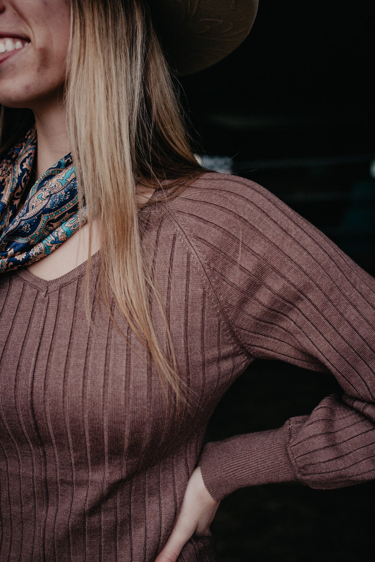 'Alessia' V Neck Ribbed Knit Midi Dress (Black Large Only)