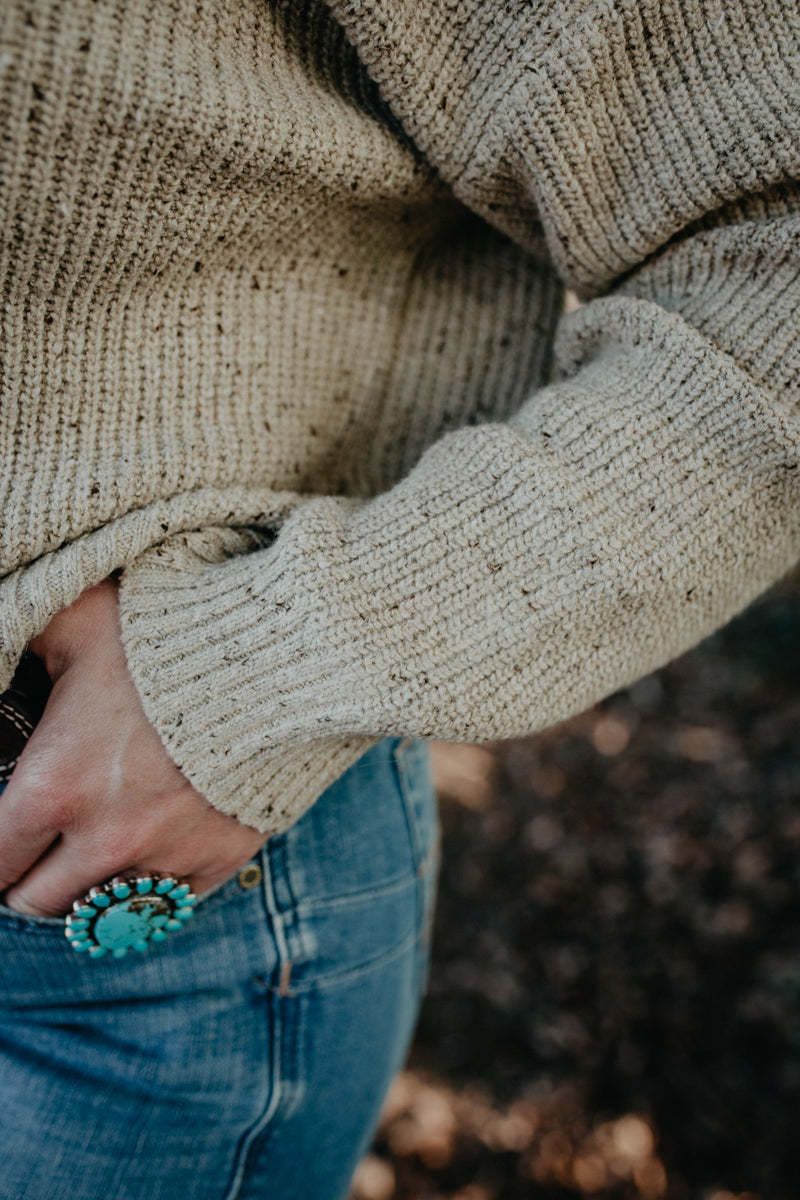 'Evolet' Heathered Oatmeal Mock Neck Sweater (XS-L)