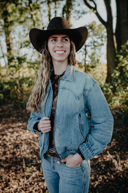 'Kass' Women's Ariat Denim Bomber Jacket (XS-XXL)