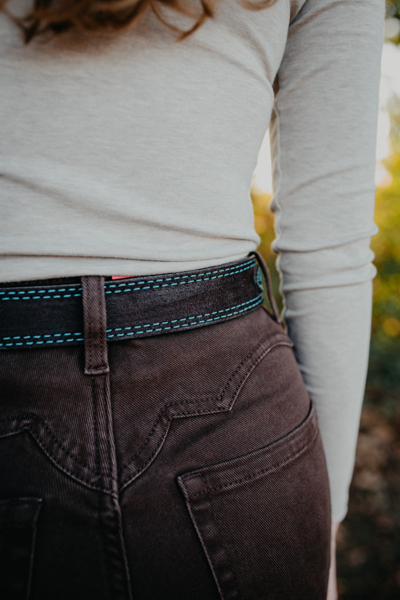 Brown Vintage Tooled Turquoise Leather Belt (Sizes 30-42)