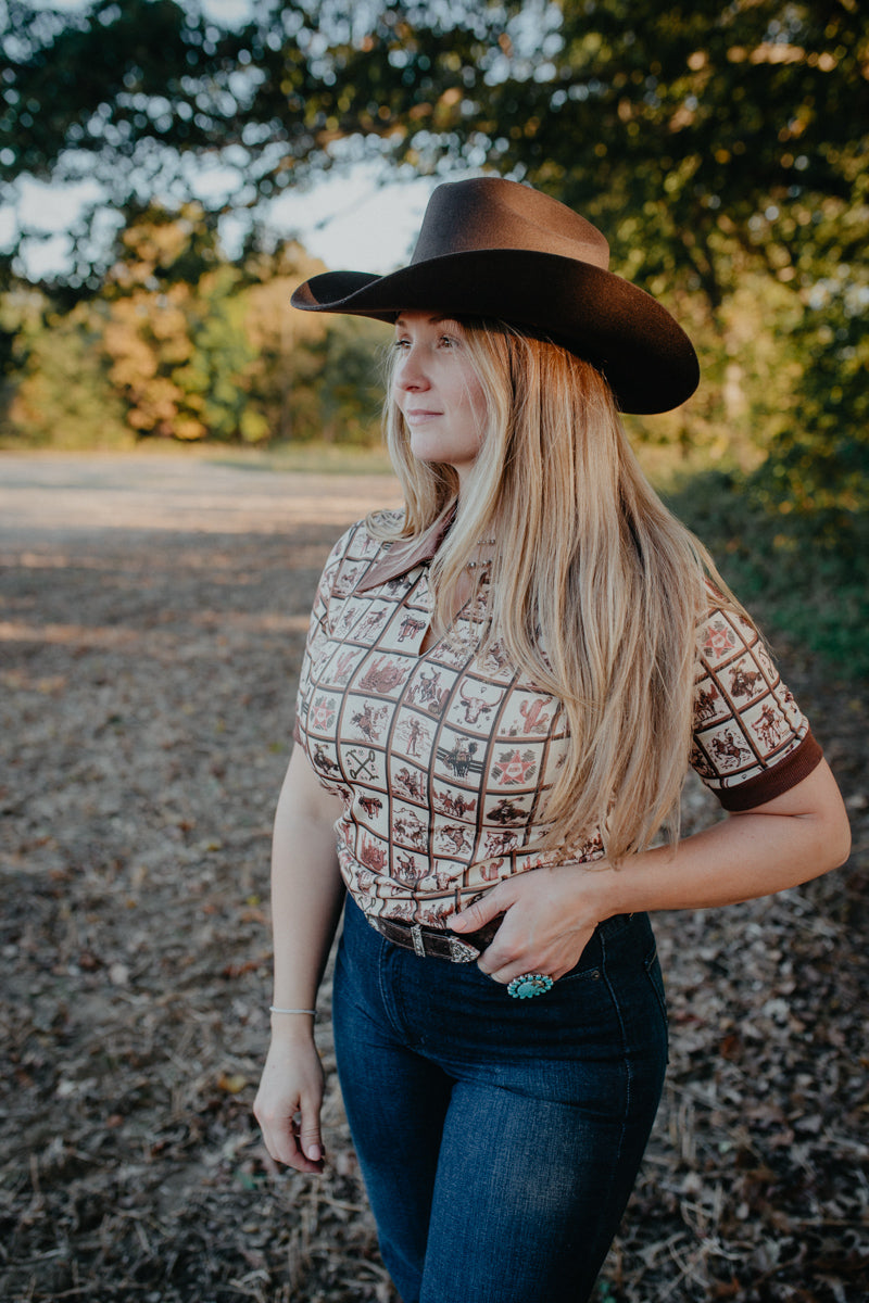 Checkered Western Vintage Style Printed Polo Shirt (S - XL)