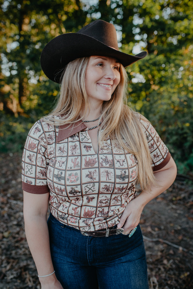 Checkered Western Vintage Style Printed Polo Shirt (S - XL)