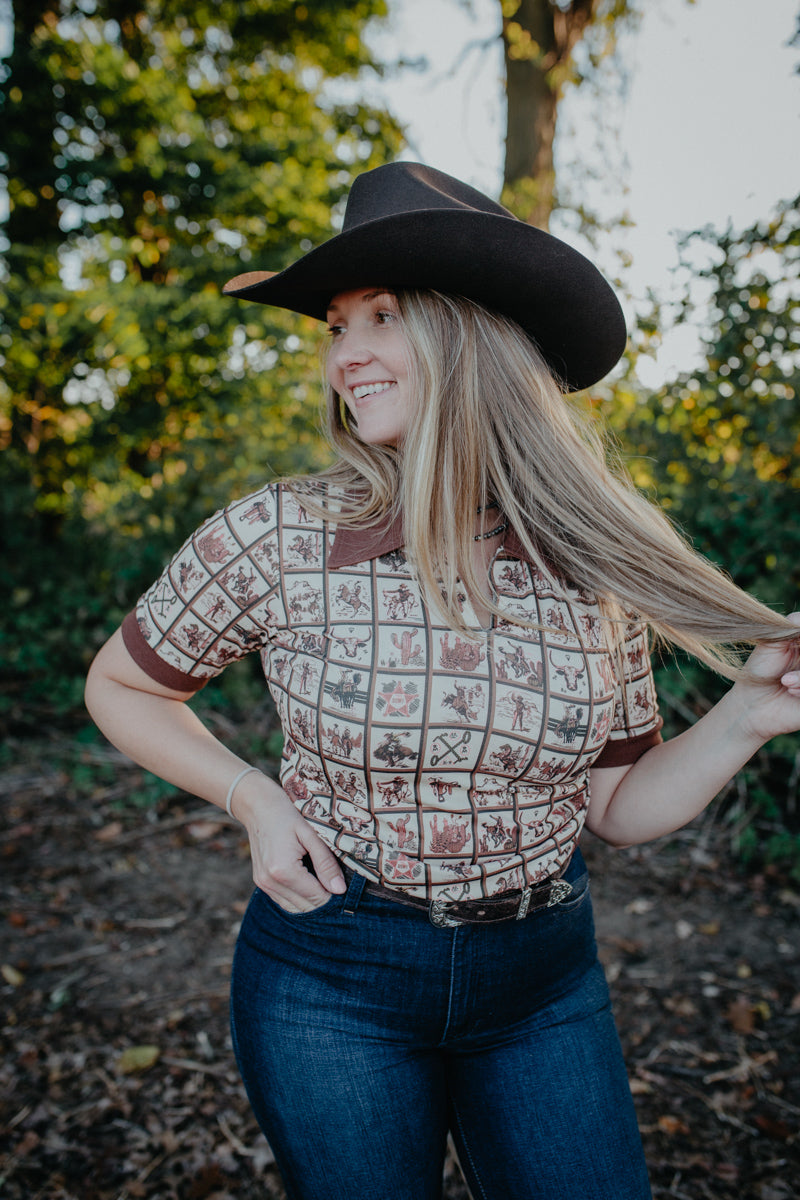 Checkered Western Vintage Style Printed Polo Shirt (S - XL)