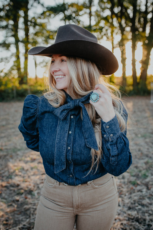 'Kait' Women's Puff Sleeve Denim Snap Shirt (XS-XXL)