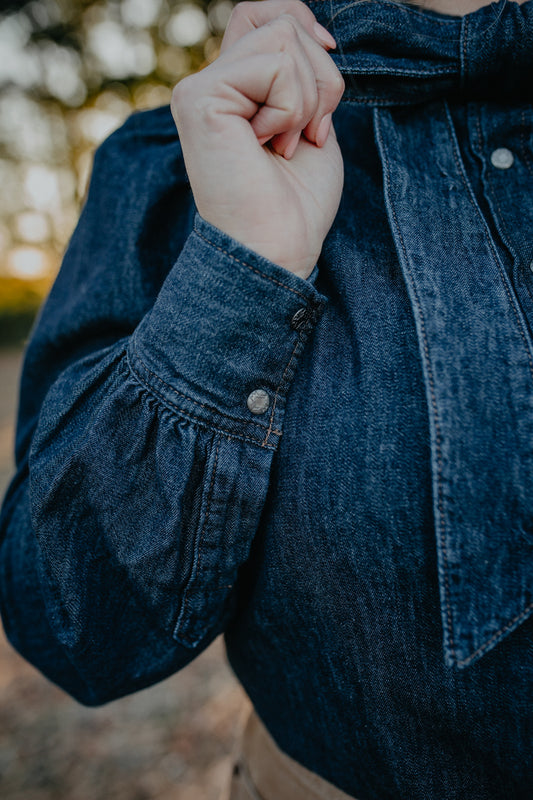 'Kait' Women's Puff Sleeve Denim Snap Shirt (XS-XXL)