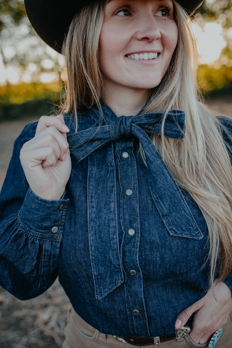 'Kait' Women's Puff Sleeve Denim Snap Shirt (XS-XXL)