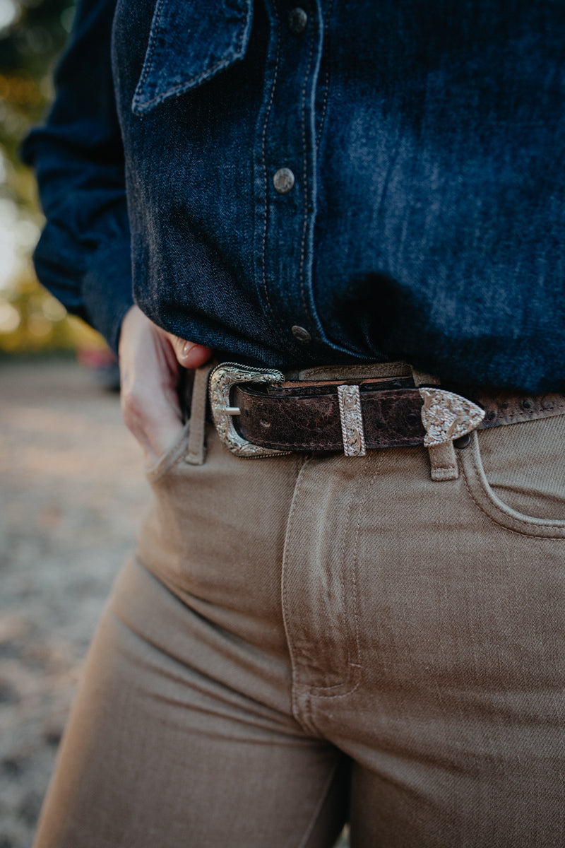 Chocolate Vintage Ostrich Leather Belt (Sizes 30-44)