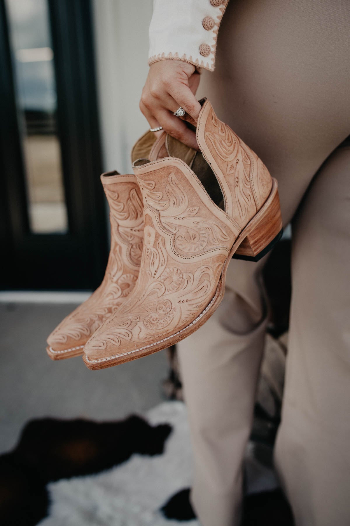 'Aviana' Stetson Fully Tooled Leather Snip Toe Ankle Booties (7.5- 11 Only)