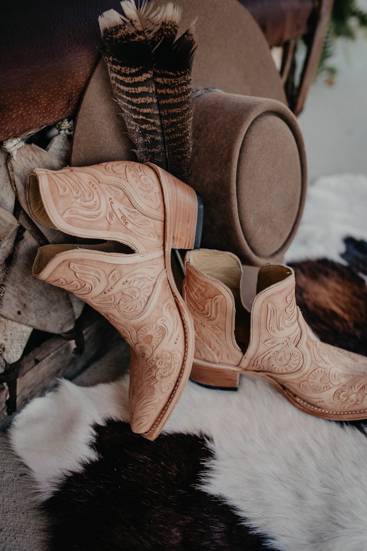 'Aviana' Stetson Fully Tooled Leather Snip Toe Ankle Booties (7.5- 11 Only)