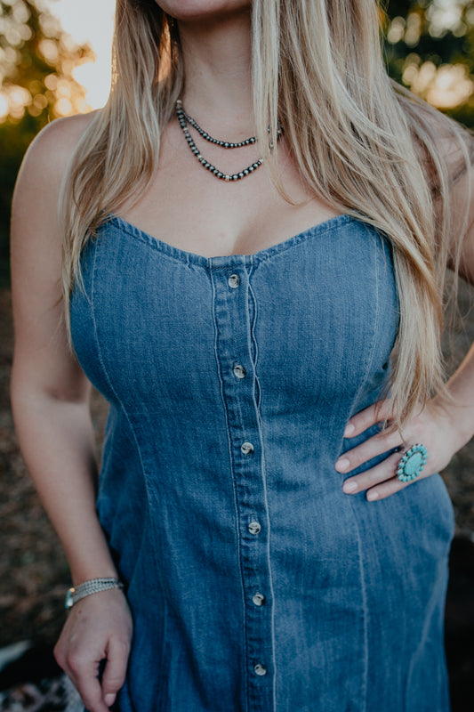 'Blue Eyes' Midi Denim Dress (S & L Only)