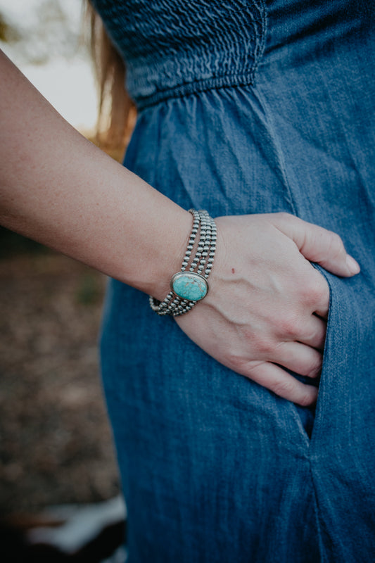 Turquoise and Navajo Pearl 4 Strand Bracelet