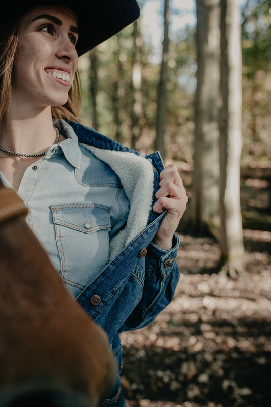 'Leela' Women's Dark Indigo Kimes Ranch Sherpa Lined Jacket (S-XXL)