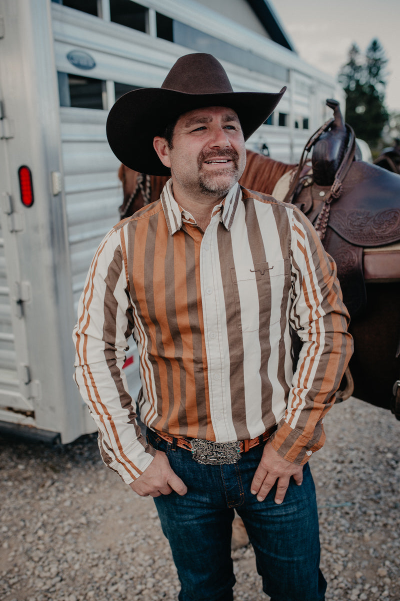 1992 Men's Brown Striped Button Up by Kimes Ranch (S-XXL)