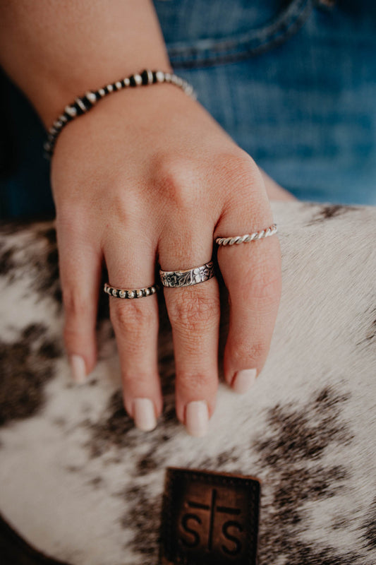 Floral Stamped Sterling Stacker Ring (Sized)