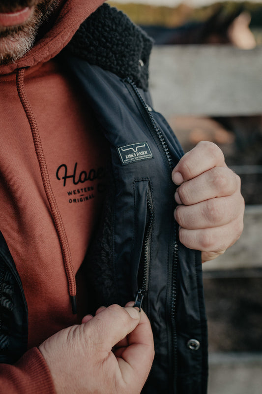 'Muir Trail' Men's Black Quilted Vest with Sherpa Lining by Kimes Ranch (L-XXL ONLY)