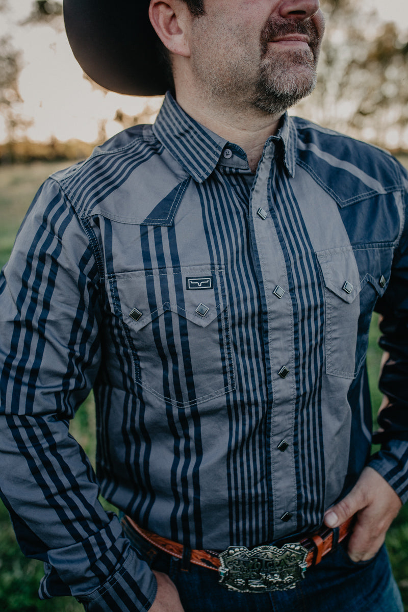 'Bandit' Men's Black Striped Retro Pearl Snap by Kimes Ranch (S-XXL)