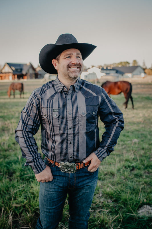 'Bandit' Men's Black Striped Retro Pearl Snap by Kimes Ranch (S-XXL)