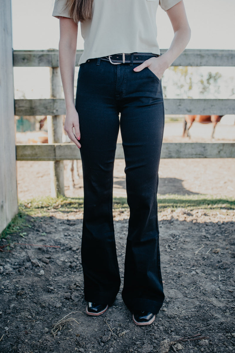 'Madison' Black Boot Stitch High Rise Trouser by Rock and Roll Denim (Sizes 24-36)