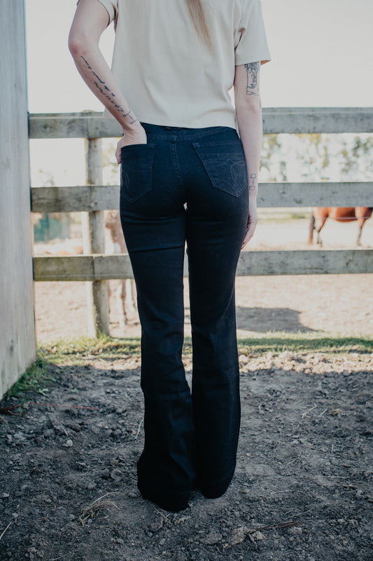 'Madison' Black Boot Stitch High Rise Trouser by Rock and Roll Denim (Sizes 24-36)