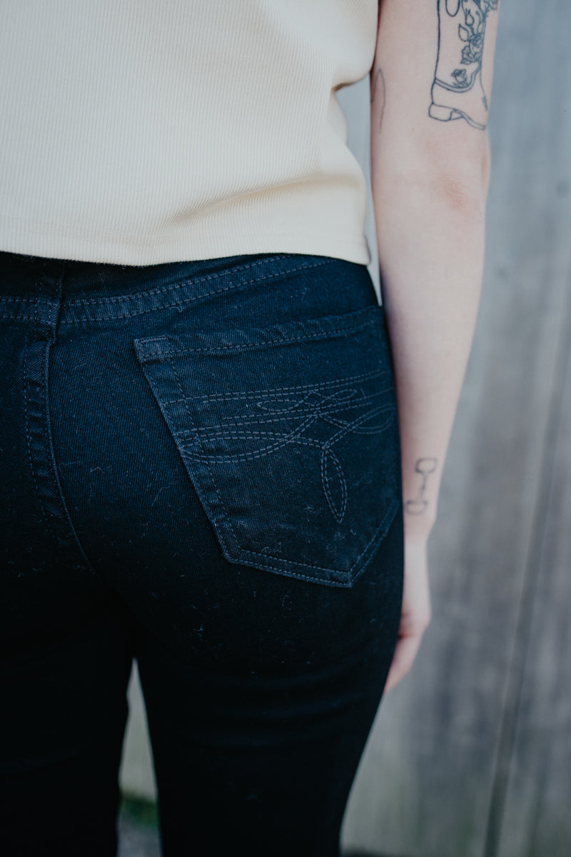 'Madison' Black Boot Stitch High Rise Trouser by Rock and Roll Denim (Sizes 24-36)