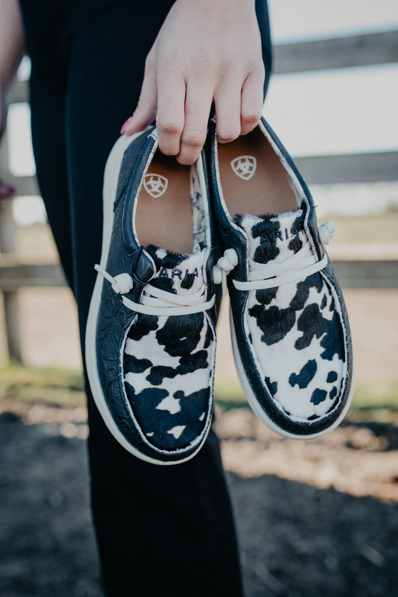 Women's Black Floral Embossed Leather & Cowprint Hilo (Sizes 6-11)