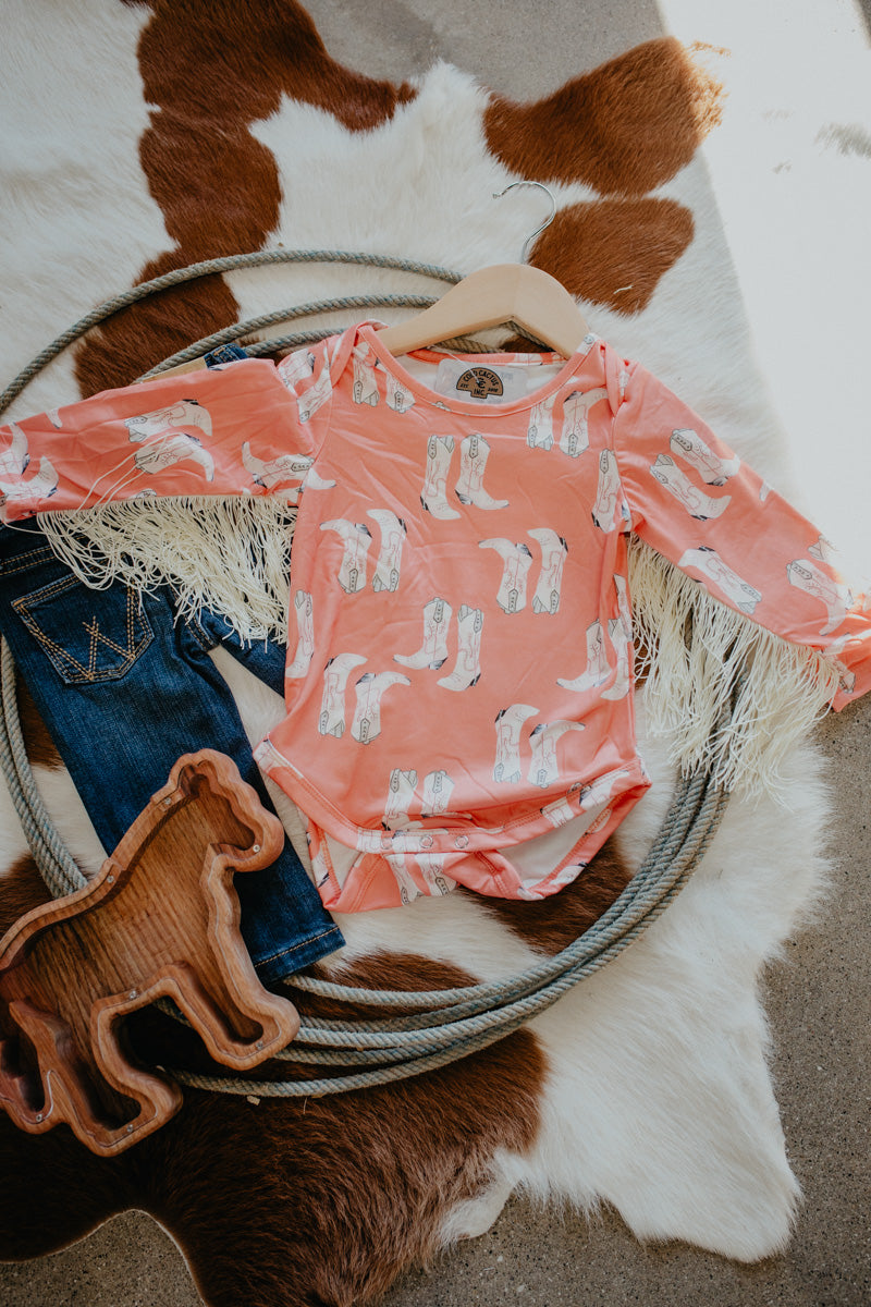 'Flora' Girls Long Sleeve Cowgirl Boot Onesie/Shirt (3-6M to 5T)