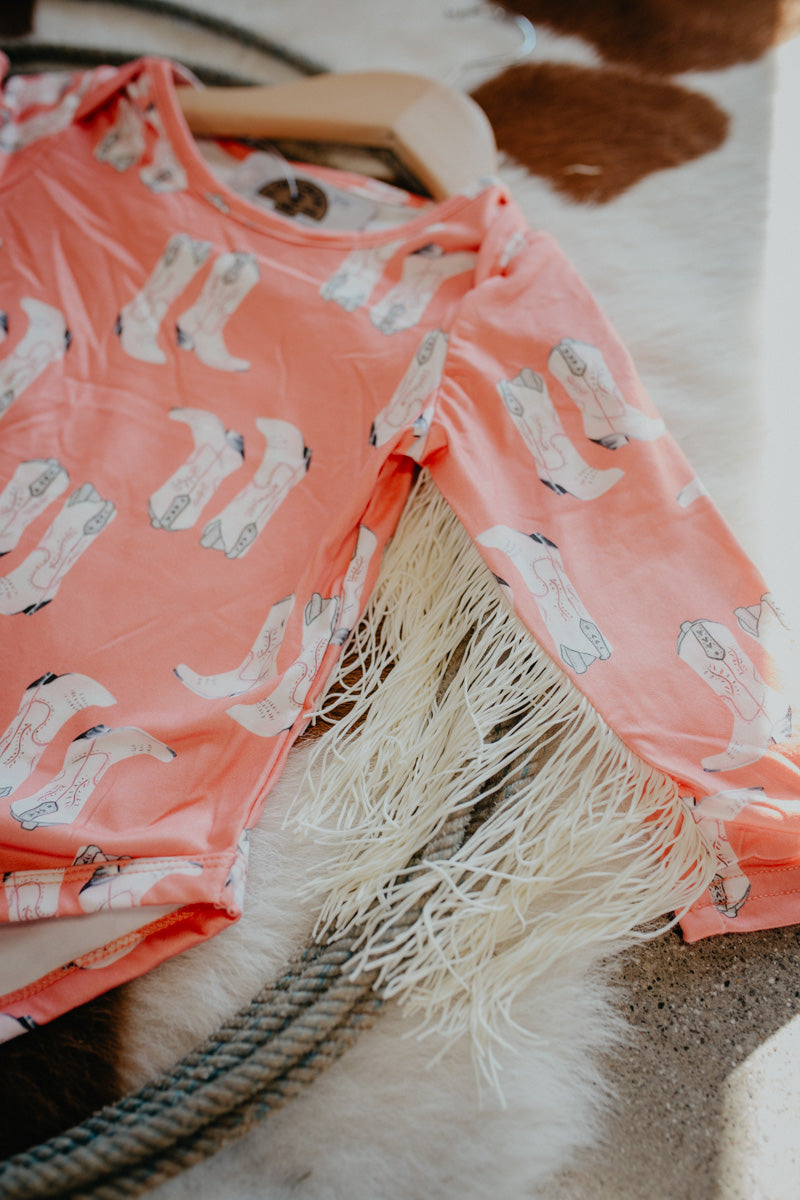 'Flora' Girls Long Sleeve Cowgirl Boot Onesie/Shirt (3-6M to 5T)