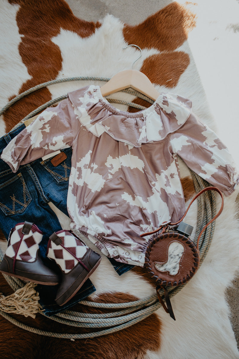 'Ella' Brown Cow Print Long Sleeve Onesie/Shirt (3-6M to 5T)