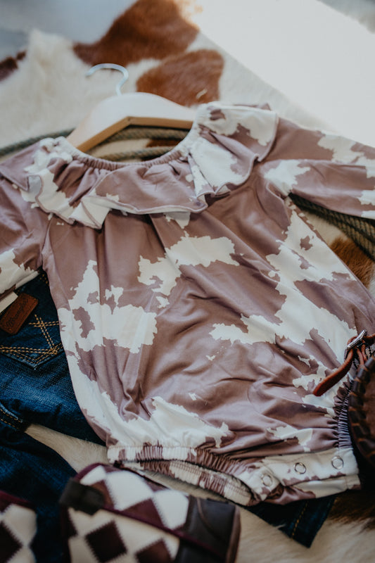 'Ella' Brown Cow Print Long Sleeve Onesie/Shirt (3-6M to 5T)