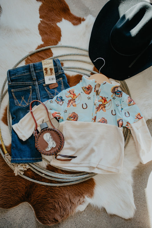 'Tilly' Blue Vintage Cowgirl Fleece Zip Up (6-12M to 7T)