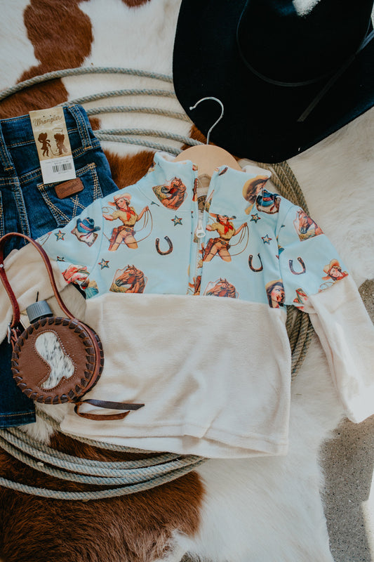 'Tilly' Blue Vintage Cowgirl Fleece Zip Up (6-12M to 7T)