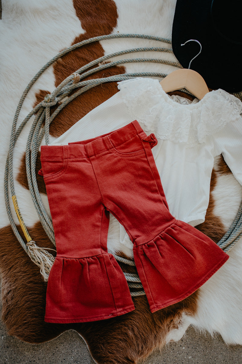 'Penni' Girl's Rust Ruffle Leg Flare Jean (0-3M to 2T)
