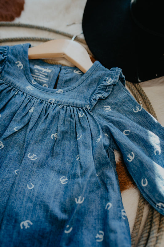 'Lyla' Wrangler Baby Girl Long Sleeve Denim Dress (0-3M to 2T)