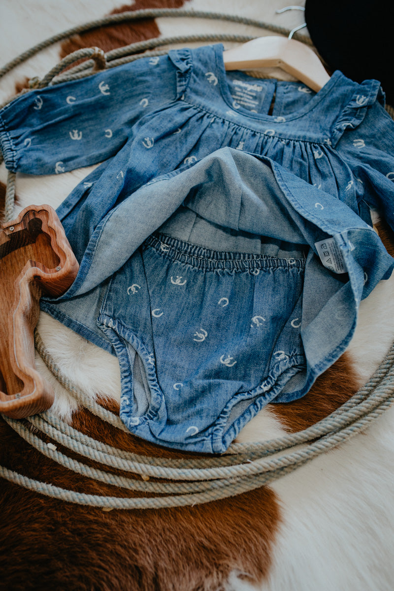 'Lyla' Wrangler Baby Girl Long Sleeve Denim Dress (0-3M to 2T)