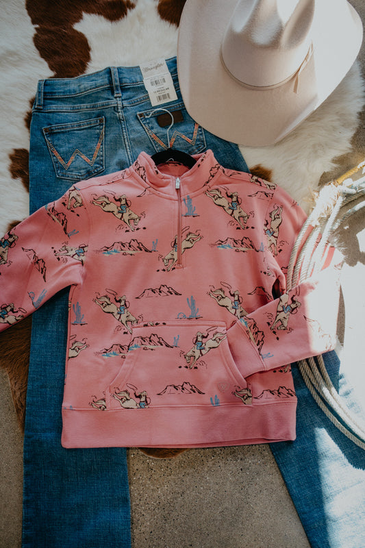 Girl's Dusty Rose Bronc 1/4 Zip Sweater by Ariat (S-XXL)