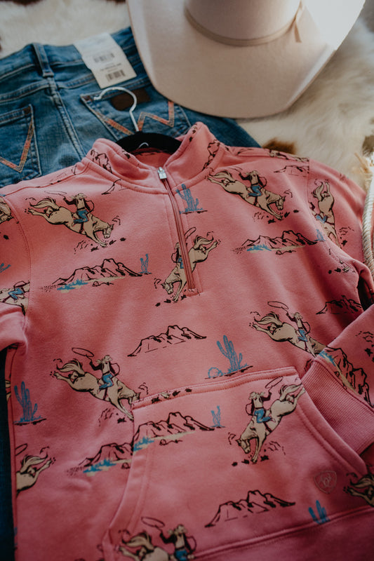 Girl's Dusty Rose Bronc 1/4 Zip Sweater by Ariat (S-XXL)