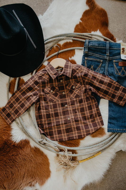 'Nelson' Baby Boy Brown/ Caramel Plaid Shirt (0-3M to 4T)