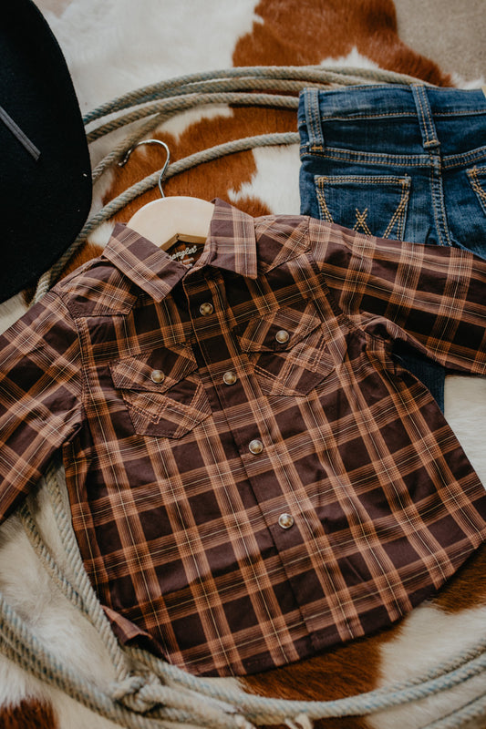 'Nelson' Baby Boy Brown/ Caramel Plaid Shirt (0-3M to 4T)
