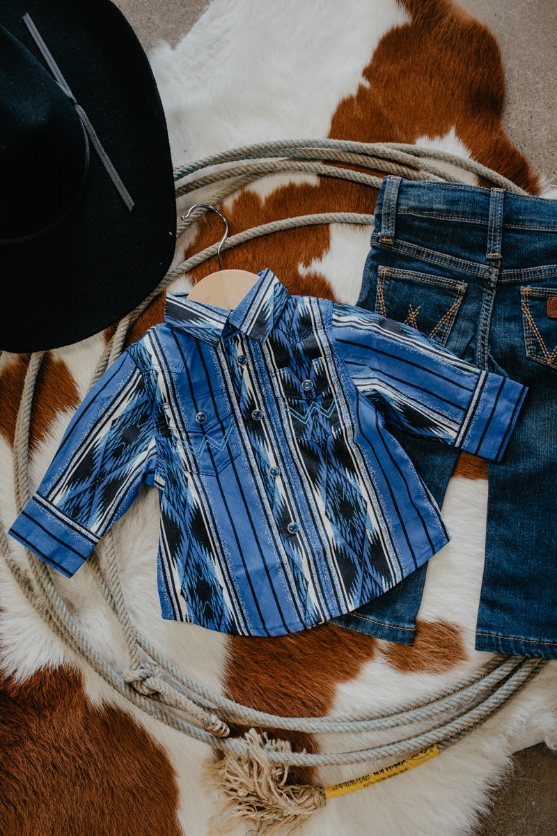 'Remi Jr.' Wrangler Baby Boy Checotah Blue Pearl Snap (0-3 to 24M)