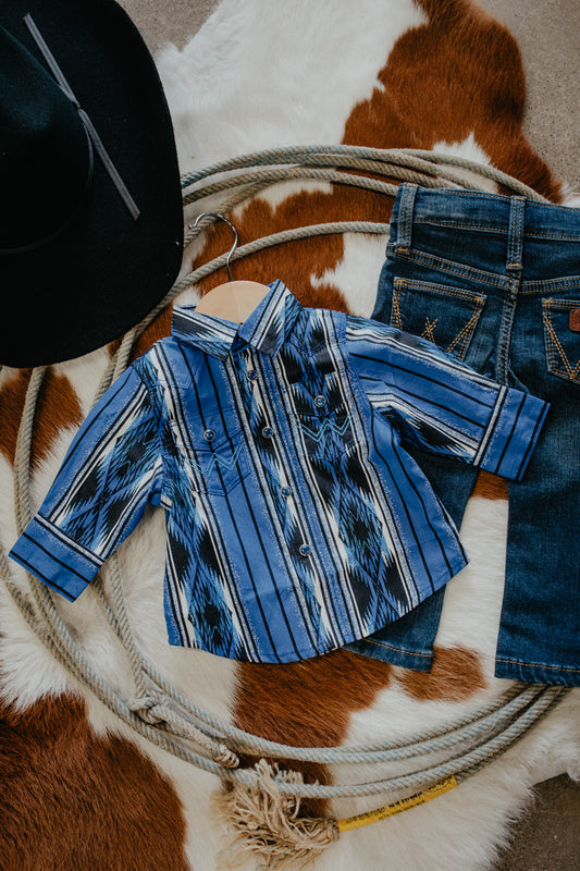 'Remi Jr.' Wrangler Baby Boy Checotah Blue Pearl Snap (0-3 to 24M)