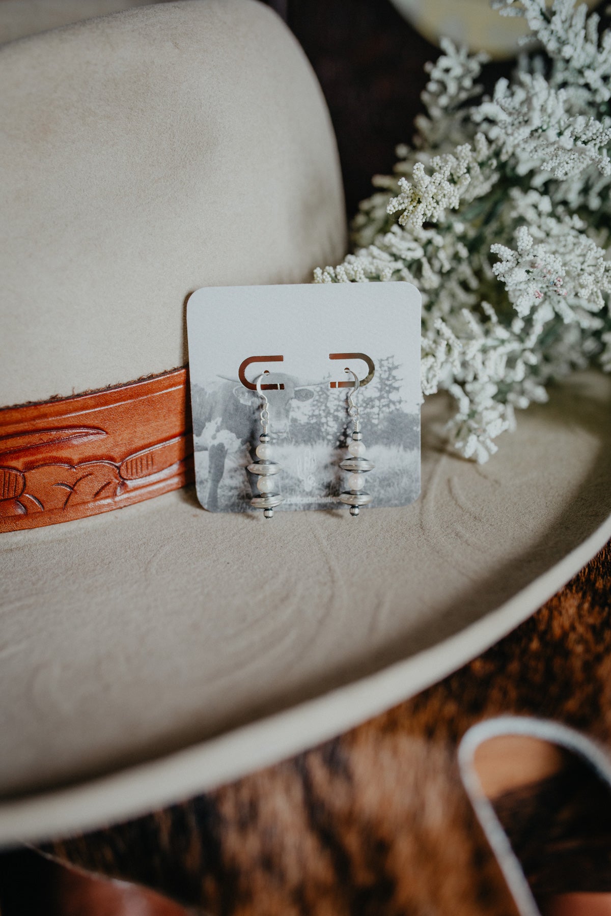 Mini Navajo Disc Drop White Earrings