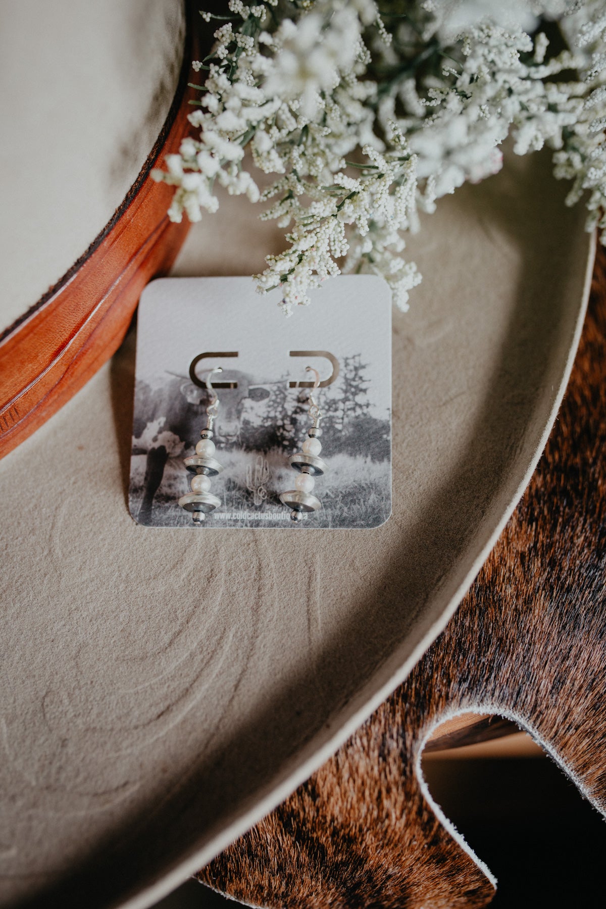 Mini Navajo Disc Drop White Earrings