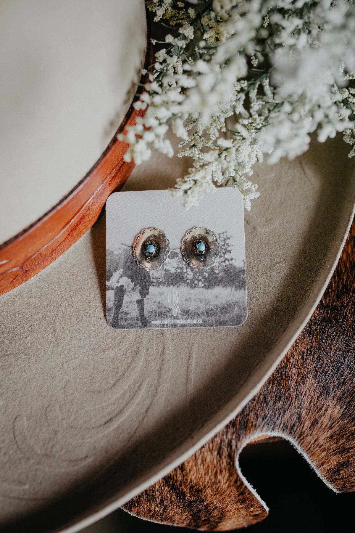 Turquoise Accented Oval Stamped Concho Earrings