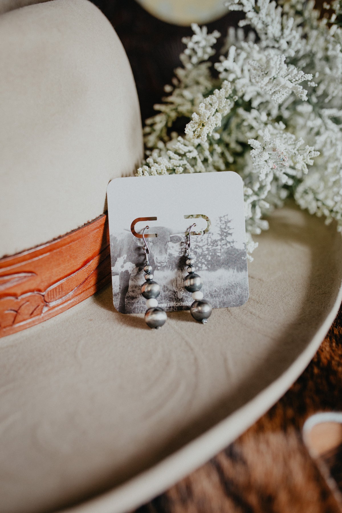 Navajo Ball Drop White Earrings