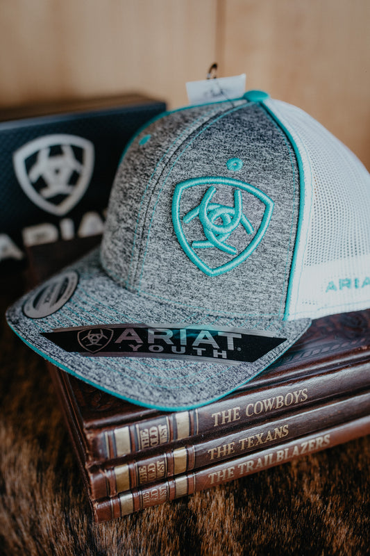 Ariat Logo YOUTH Heather Grey & Teal Ariat Shield Hat
