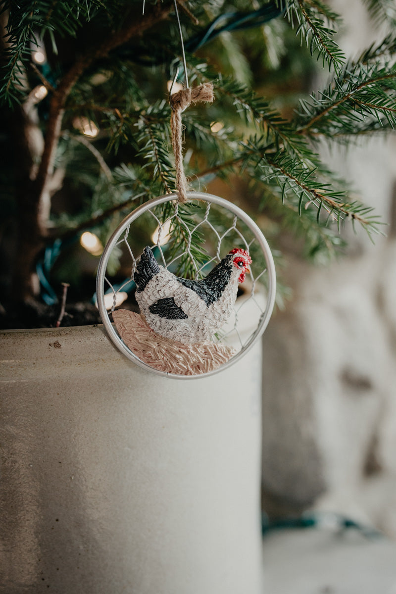 3.5" Resin Chicken on Wire Ornament (Two Options)